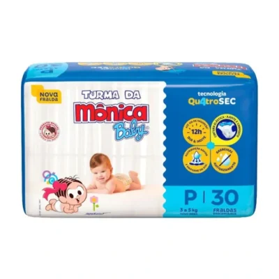 Fralda Turma da Mônica Baby Tam. P 3 a 5kg - 30 Unidades